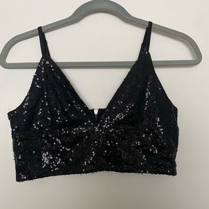 Cropped black sequin top